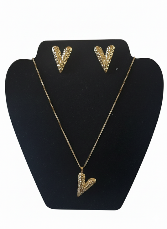 Ensemble Bijoux "Cœur Martelé" – Collier et Boucles d'Oreilles en Or ✨