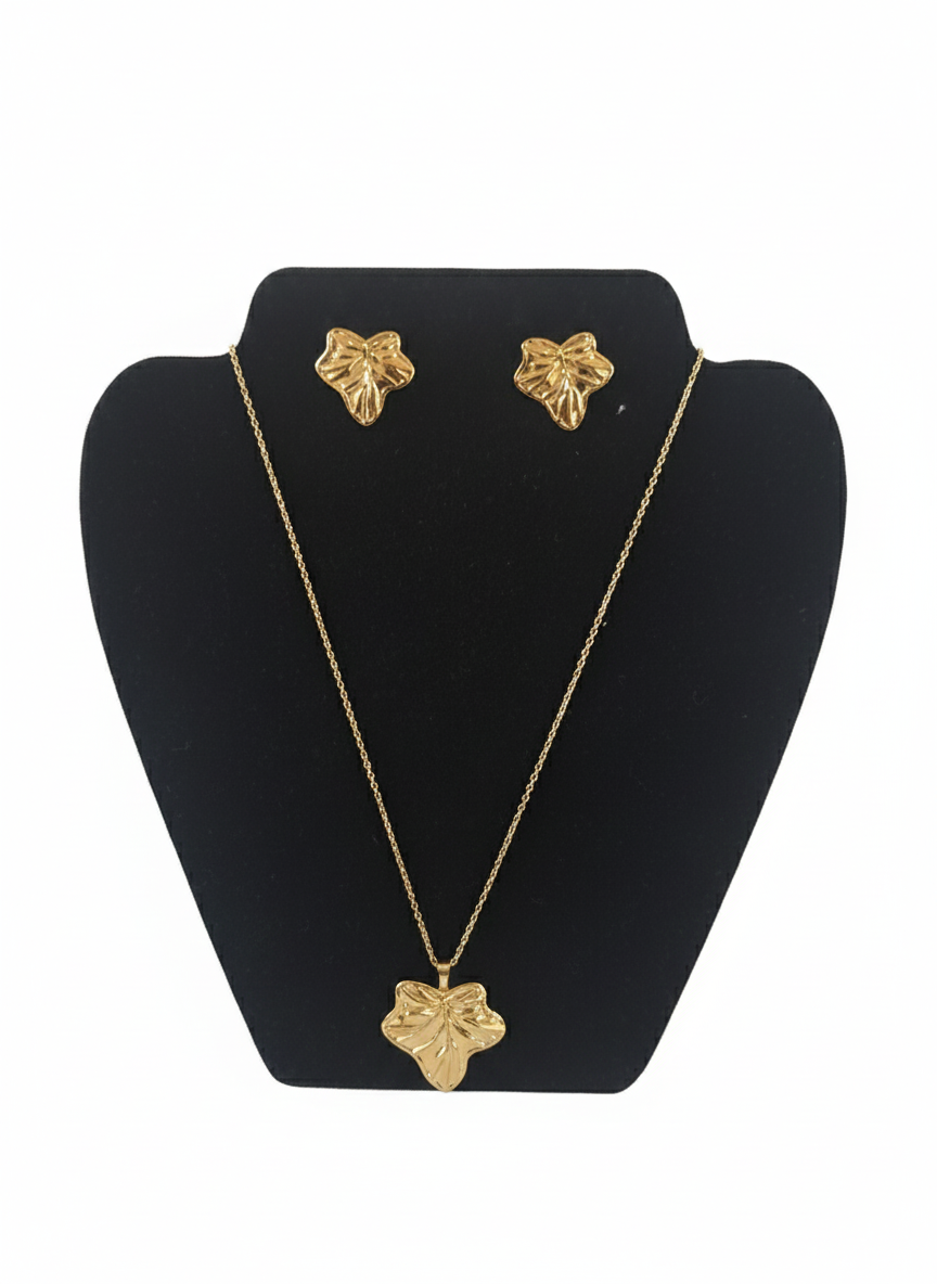 Ensemble Bijoux "Feuille d'Automne" – Collier et Boucles d'Oreilles en Or ✨